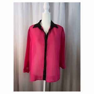 Vintage Park Avenue Hot Pink Semi Sheer Button Down Blouse / Size MED/LG